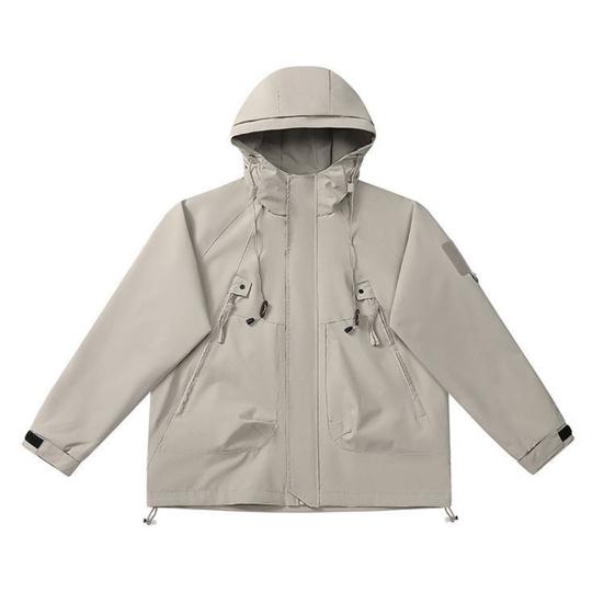 Men Jacket Hooded Long Sleeve Windproof Waterproof Windbreaker with Multi-Pocket Design Casual Sports Style Outerwear