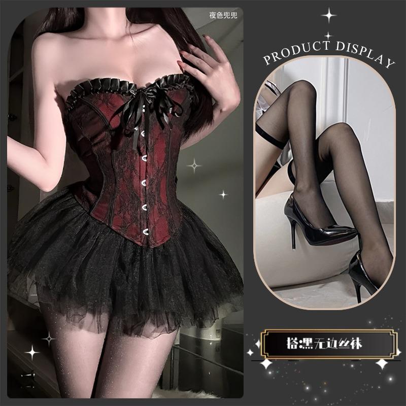 

Ретро кошка сексуальный придворный стиль кружевной топ-бандо жилет бюстгальтер чистая талия можно носить с пышной юбкой униформа average size