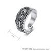 Vintage Feather Eye Open Ring, Adjustable Silver Color Titanium Steel Band, Retro Boho Totem Jewelry, Unisex Gothic Finger Ring for Men Women