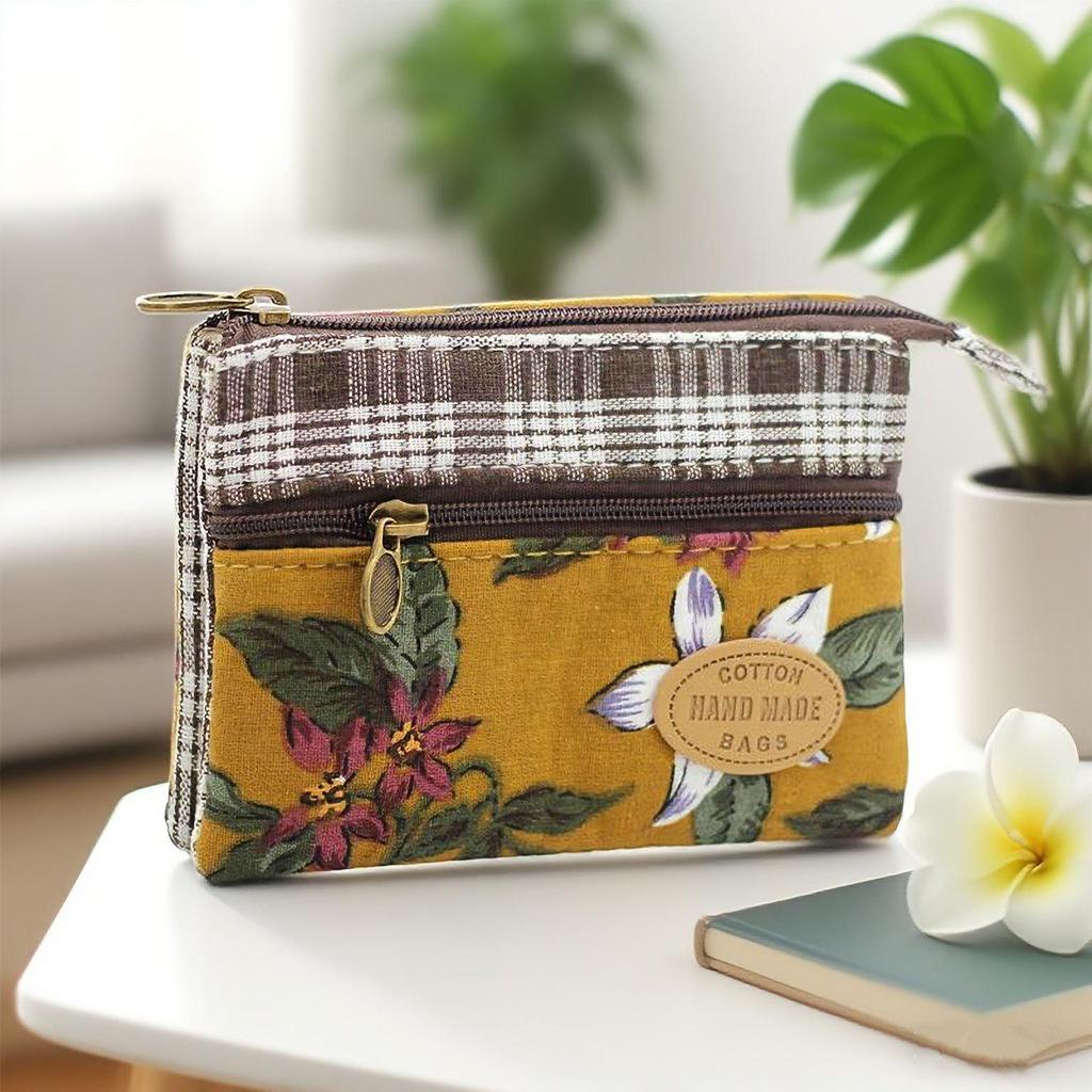 Nine-Color Multi-Layer Cotton Flower Coin Purse - Women's Fashionable 4-Layer Bag