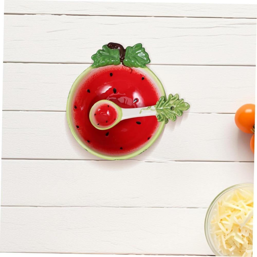 Ceramic Fruit Shaped Bowl with Spoon Watermelon Dishes Kitchen Decoration Serving Bowl for Soup Cereal Ice Cream Salad Dessert