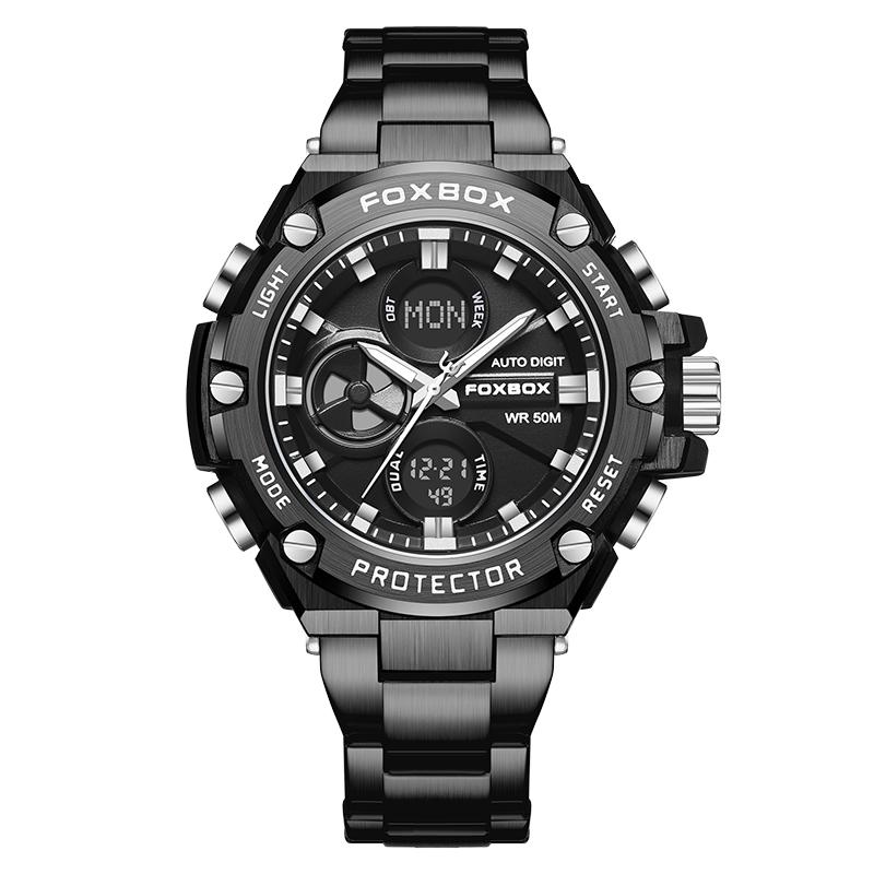 LIGE FB0054 Golden Digital Watch Waterproof Wristwatch Clock Sport Watch Male Men Luminous Quartz Watch Stainless Steel Clock