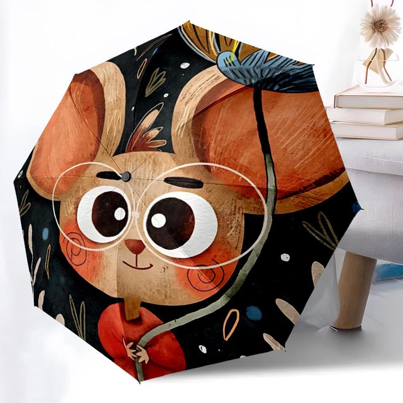 1pc Cartoon Rat Fashionable Automatic Opening/Closing Folding Umbrella with 8 Bones, Windproof Portable, Daily Use095