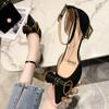 2022 Newest Pointed Toe Retro Shiny Bow High Heels Summer Ladies Wedding Bridesmaid Party Stiletto Pumps Shoes Women Shoes Heels