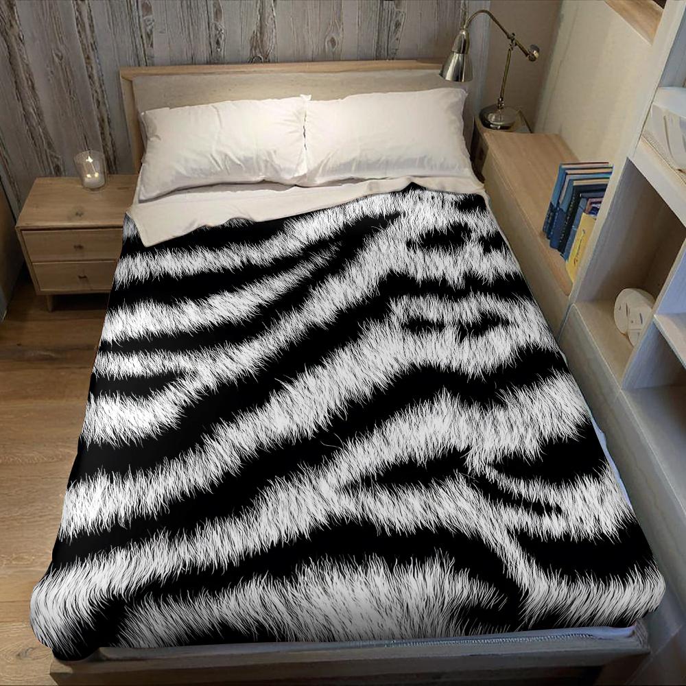 Furry Zebra Print Flannel Blanket Warm Soft Halloween Christmas Couch Warm Cozy Decorative Decor Gift For All Season