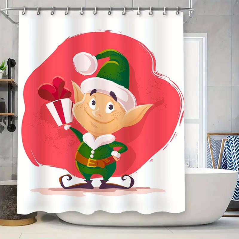 Tu Whimsical Elf Shower Curtain Forest Creature Bathroom Decor Holiday Festive Woodland Nature Themed Backdrop Home Accent