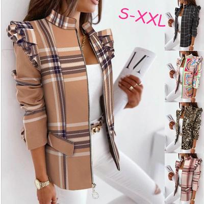 Blazer imprimé à manches longues et fermeture éclair pour femmes, costume Slim décontracté