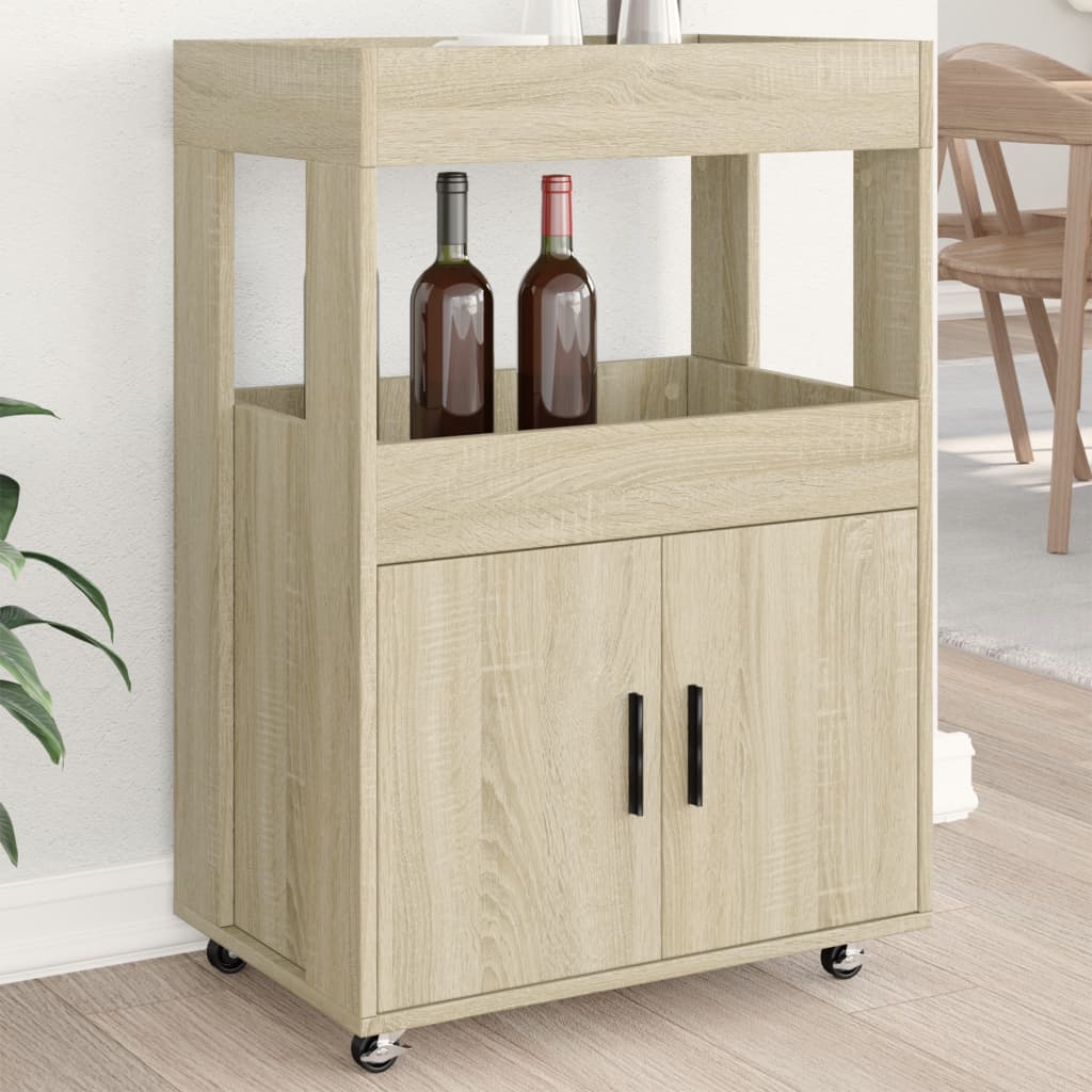 Bar Cart In Sonoma Oak Finish 60 X 39.5 X 89 Cm Engineered Wood