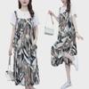 Korean Style Casual Pinafore Dress Set: Loose, Slimming, and Gentle Two-Piece with Short Sleeves