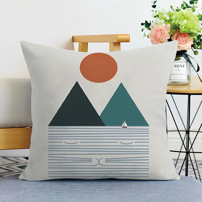 Simple Mountain Print Decorative Pillowcase Bedroom Living Room Square Cushion Pillowcase