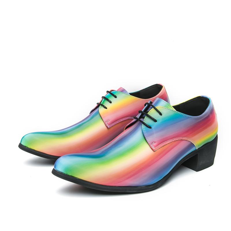 

Rainbow Luxury Dress Shoes Men Fashion Party Clubs Loafers Male Leather Formal Shoes Designer Prom Men Pointed Toe Oxfords Shoes 38