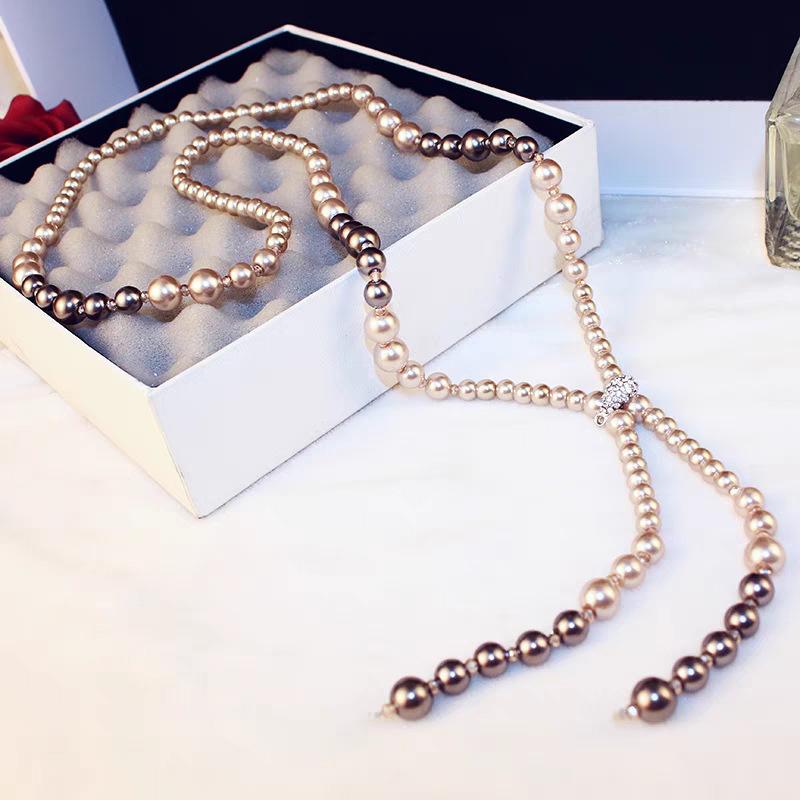 Double Layers Simulated Pearl Jewelry Long Necklace Women Classic Beads Chain Necklaces & Pendants Fine Gift