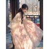 smudge printing fairy lace temperament waist ruffle edge suspender skirt summer fairy long skirt cardigan two-piece set