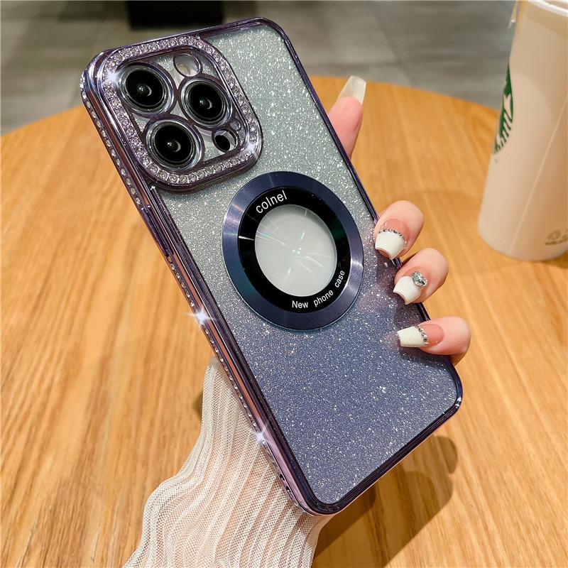 Applicable To IPhone16 Mobile Phone Case Electroplating Edge Drilling Apple 15promax Magnetic Sleeve 13/14 Gradient Glitter