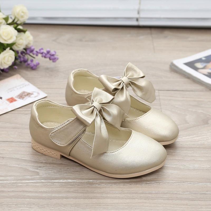 White Shoes Girls Korean Girls Shoes White PU Leather Shoes Bow Girls Children Princess Shoes Single Shoes Performance Shoes