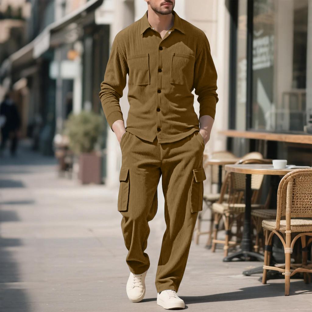 Men's Long-sleeved Shirt, Work Trousers, Corduroy Jacket And Casual Suit
