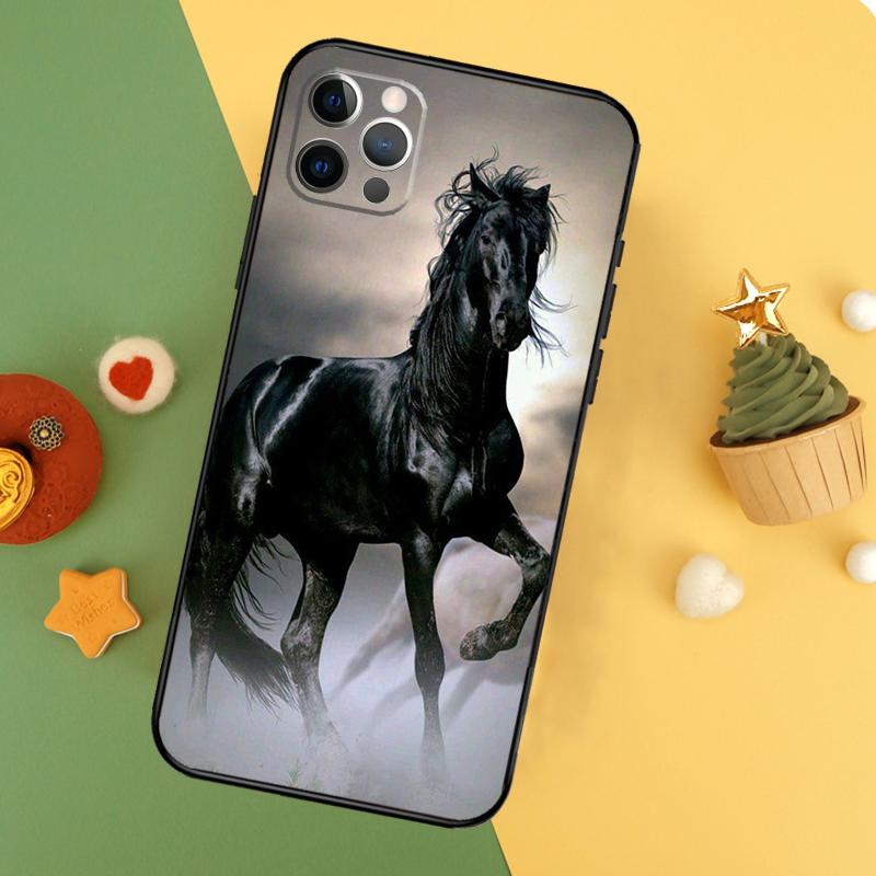 Beautiful Black Horse Phone Case For iPhone 17 16 14 13 12 11 15 Pro Max 12 13 Mini 16E 17 Air Shockproof Cover