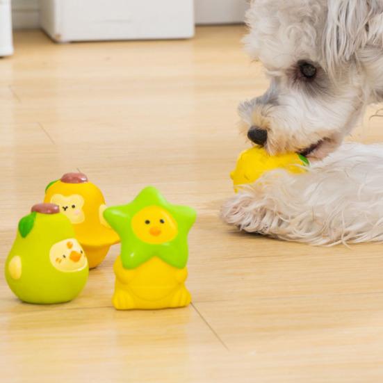 Fruit Animal Dog Chew Toy Bite Resistant Boredom Relief Squeaky Interactive Latex Toy Small Medium Large Dogs Teething Cleaning Toy
