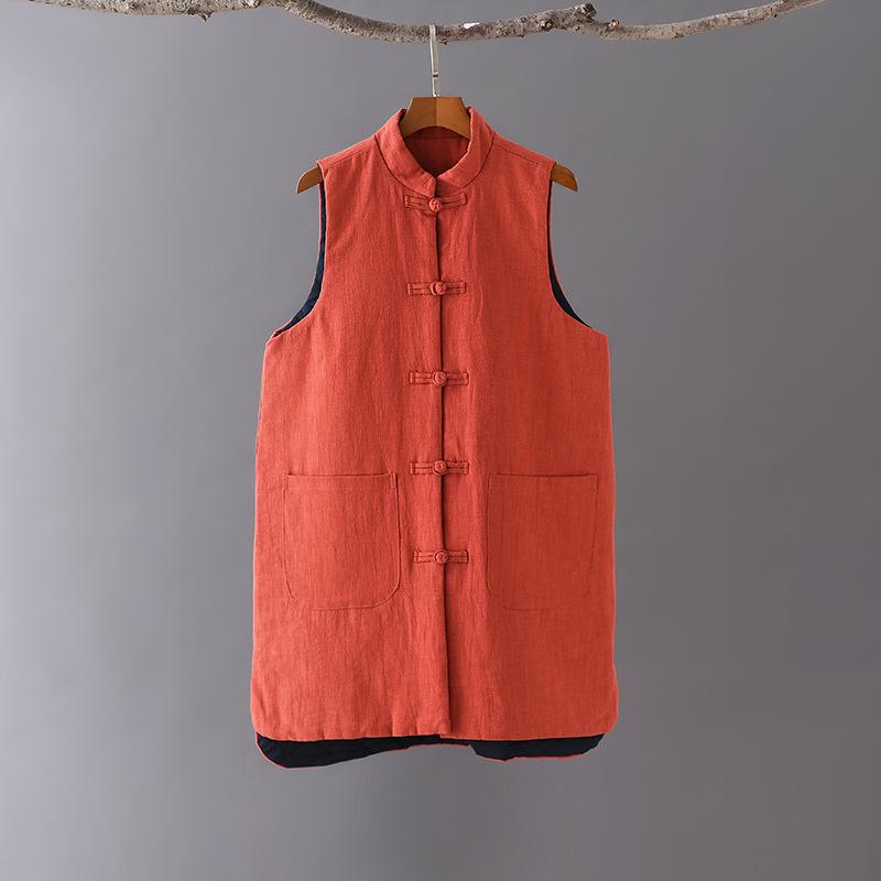 

Зимняя новая хлопково-льняная женская одежда ретро рами воротник-стойка песочная стирка средней длины хлопковый жилет утолщенный женский хлопковый жилет One size оранжевый