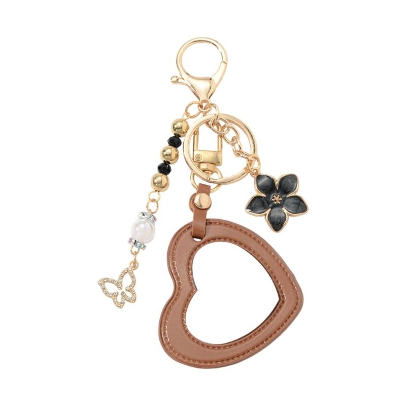 Vintage Leather Keychain Handmade Heart Braided Rope Mirror Charm DIY Accessory Sturdy Leather Key Holder