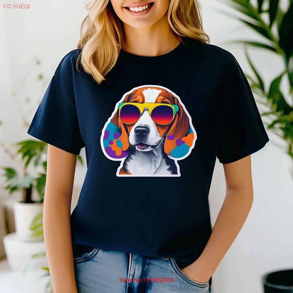 Beagle Wearing Sunglasses T Shirt Clothes Mom Dad Lover Cute Dog Vintage Washed Stylish Versatile Graphic Breathable Unisex