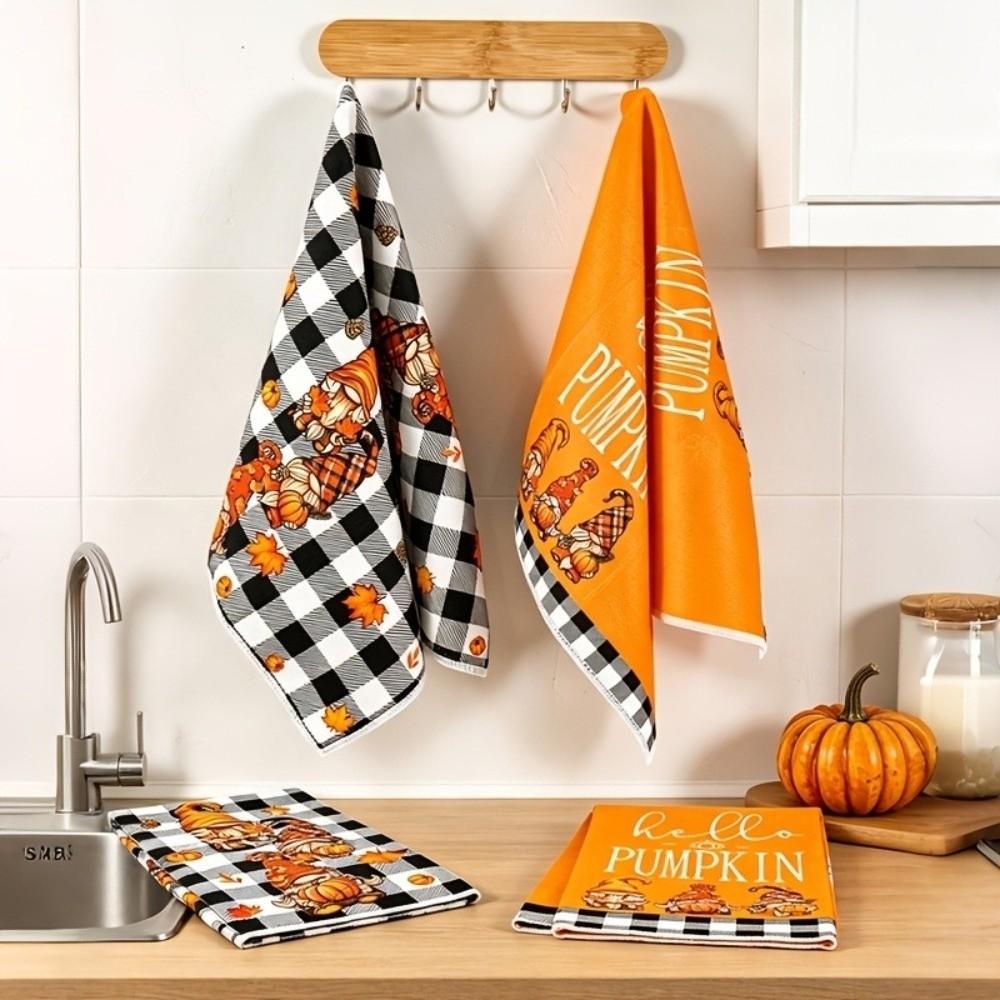 2Pcs Soft Absorbent Kitchen Hand Towels Maple Leaf Hello Pumpkin Kitchen Towel  Bathroom