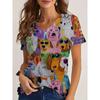 Womens V-Neck Loose Fit Short Sleeve T-Shirt With Floral Print Casual Top