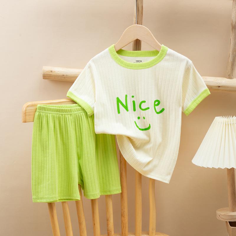 Costume de vară din bumbac cu mânecă scurtă pentru copii, pentru băieți și fete, costume pentru casă, pantaloni scurți