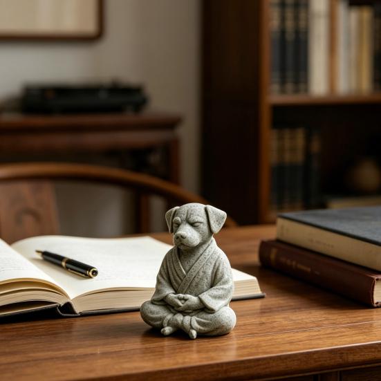 3D-gedruckte meditierende Hundestatue, Niedliche Zen-Welpen-Skulptur, Retro-Schreibtischdekoration für Zuhause & Büro, Einzigartiges Geschenk für Hundeliebhaber