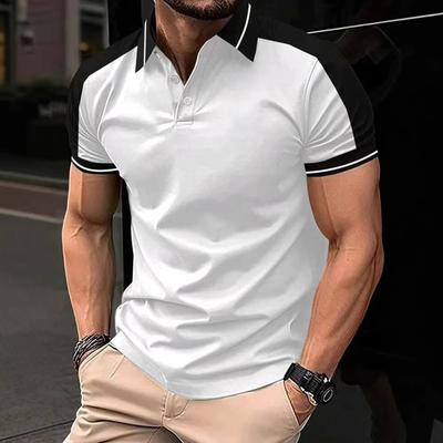 Sommarherr Ny Kortärmad Färgblockerad Pikétröja Herr Affärs Casual Slag Golfpikétröja Toppar 100% Polyester