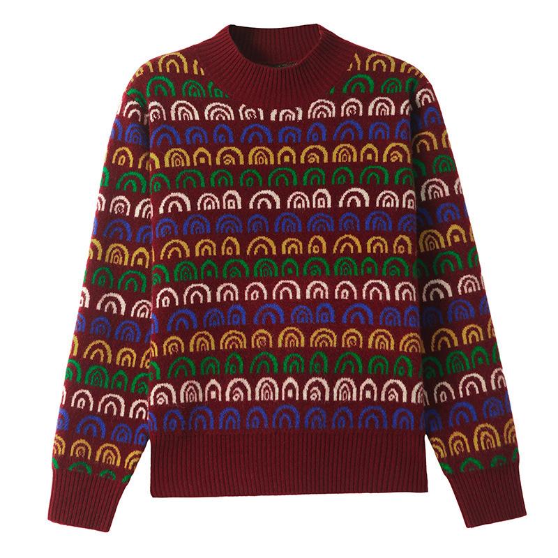 Women's Jacquard Knit Sweater - Loose Fit, Plus Size, Autumn/Winter Base Layer, New Style for Middle-Aged Moms