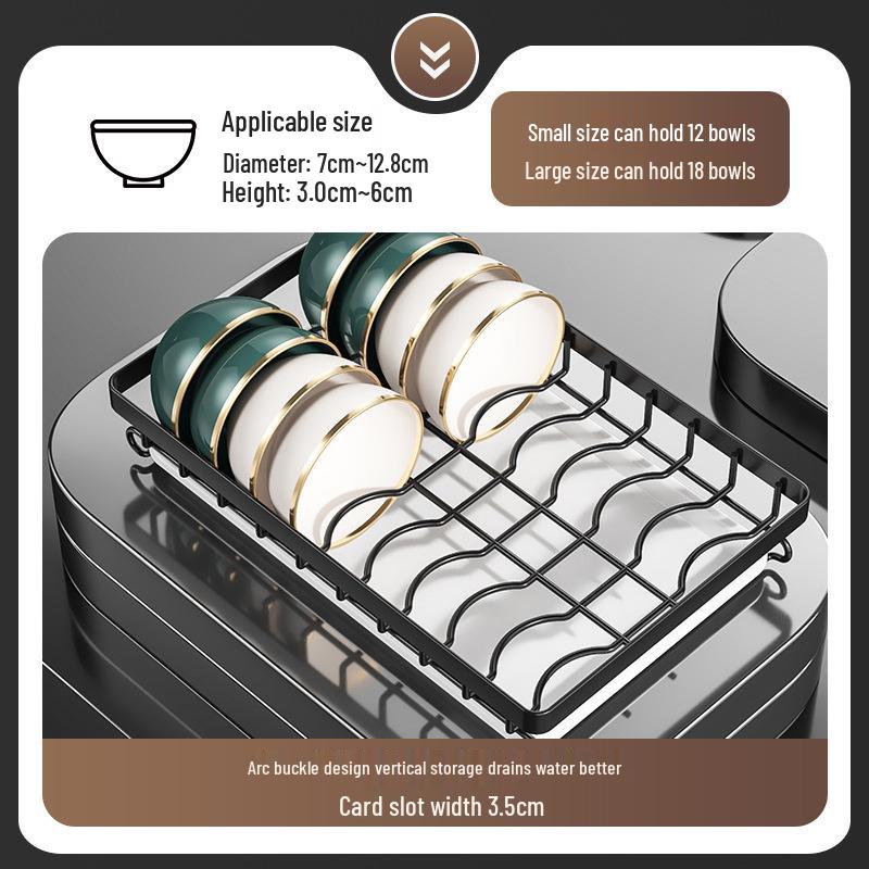 Égouttoir de cuisine multicouche pour bols, assiettes, couteaux et baguettes avec fonctionnalité d'égouttage sur le plan de travail
