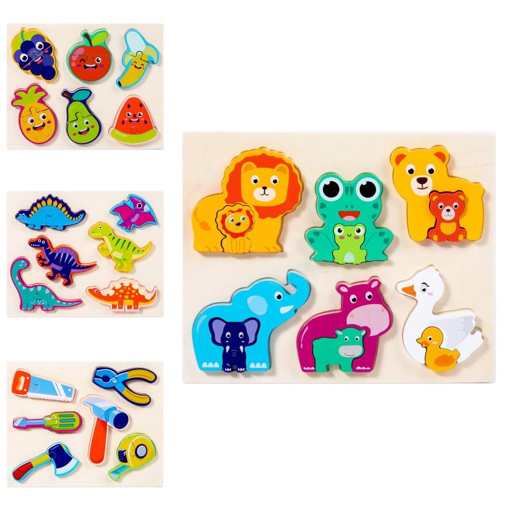 Wooden Childrens 3d Puzzle Set With Animal And Dinosaur Figures For Early Education