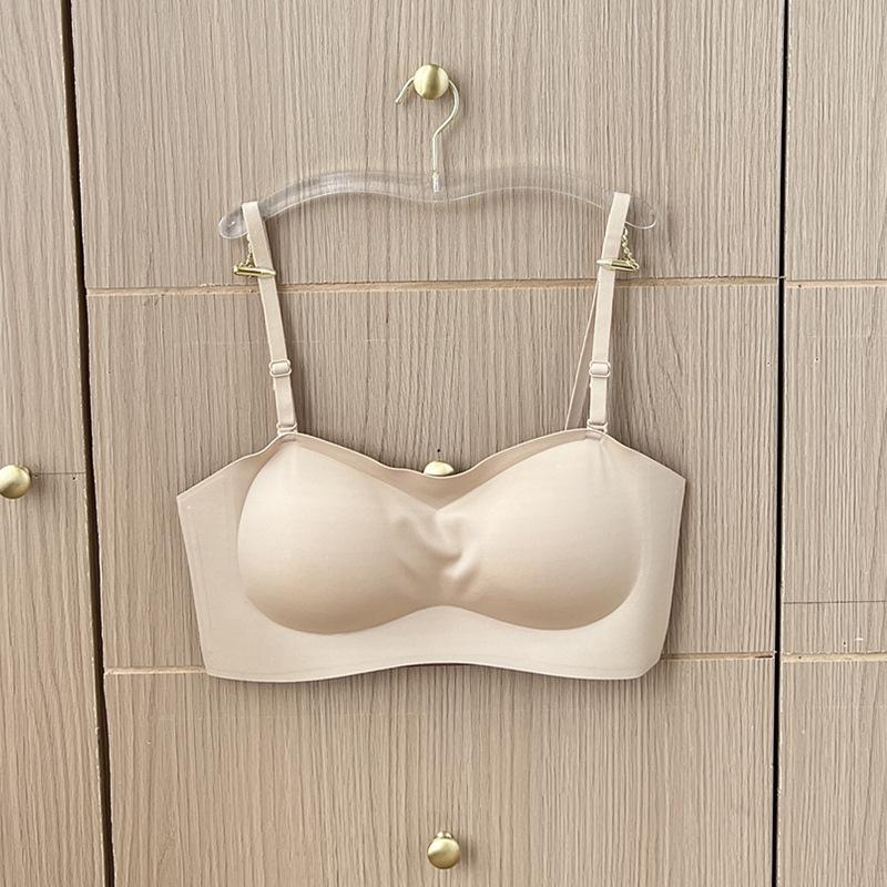 4cm Thick Push Out Solid Color Bandeau Bra, Summer One-Piece Seamless Versatile Teen Girls Strapless Bra