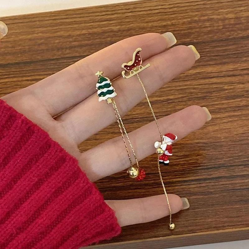 Christmas Series Fashion Earrings Temperament Lady Asymmetric Santa Claus Elk Animal Snowman Bell Pendant Ornament Hot Sale