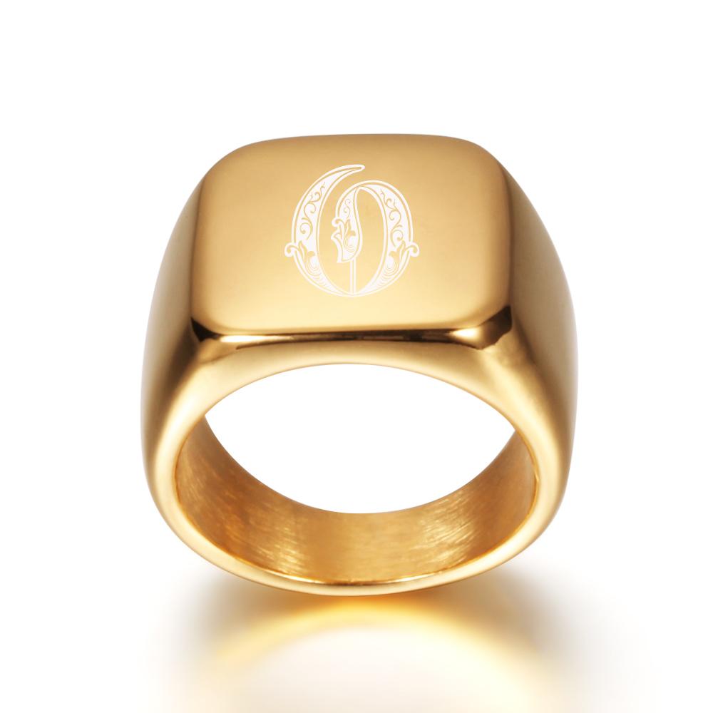 Gold Tone Mens Big Letter Rings Customized Stainless Steel Initial Jewelry Finger Ring Personalized for Male Gift Accessories