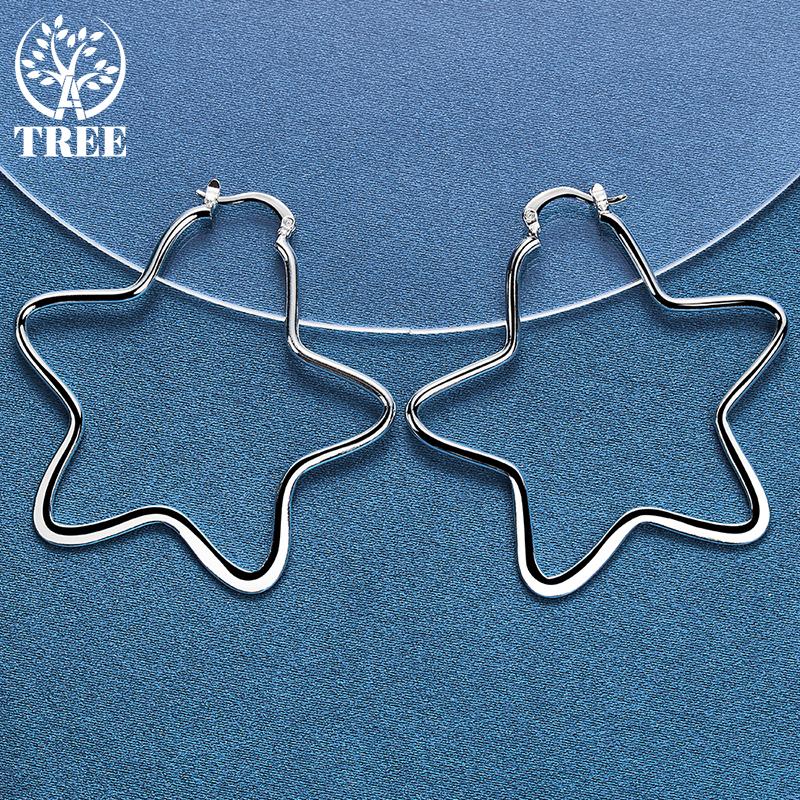 925 Sterling Silver Star 55mm Hoop Earring Jewelry