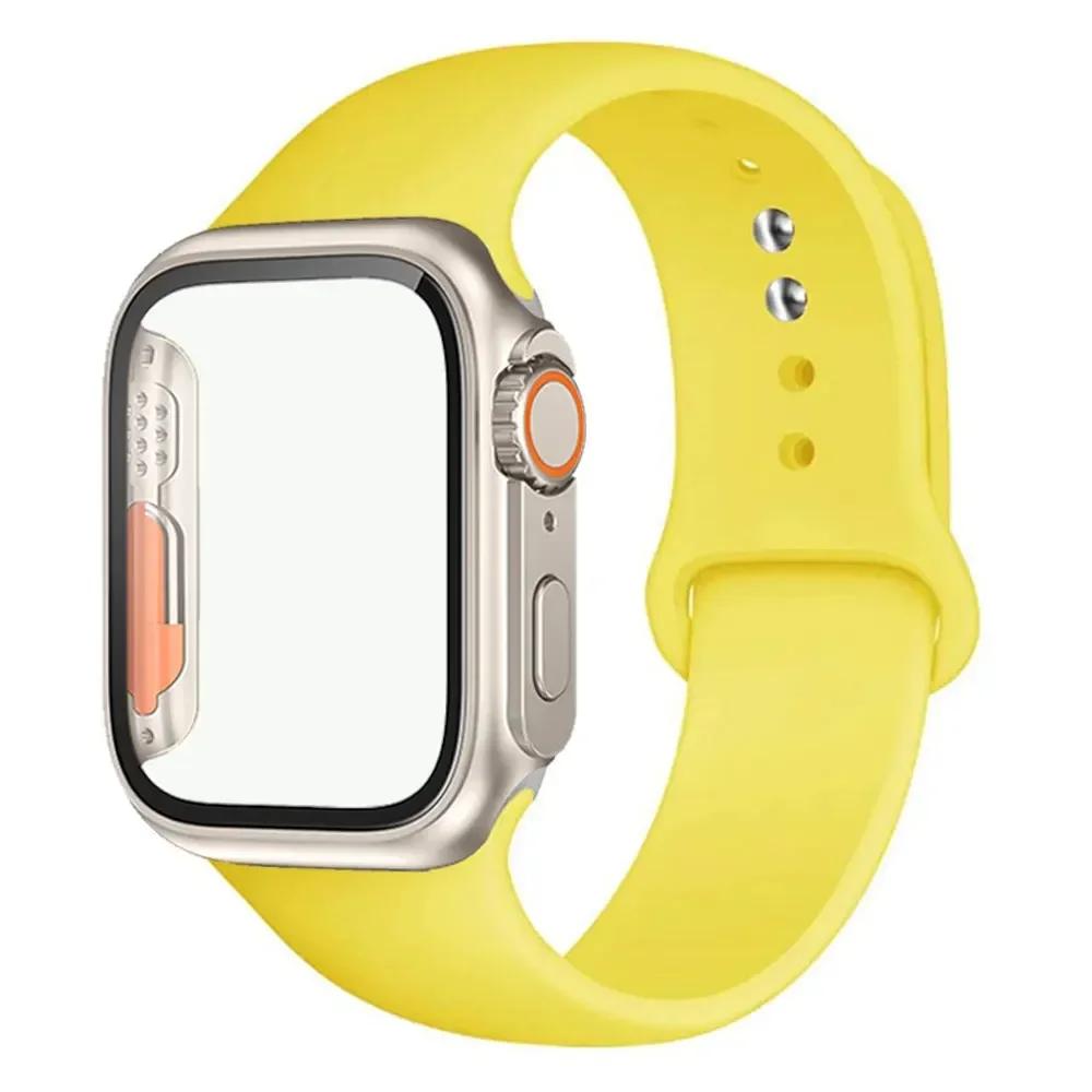 Silicone Strap+Case For Apple Watch Band 44mm 45mm 41mm 40mm Tempered Glass Cover Change to Ultra iWatch Series 9 8 7 SE 6 5 3