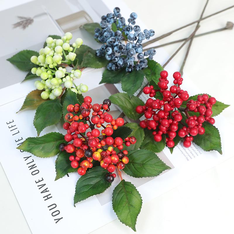 6pcs Artificial Berry Stems Bundle Christmas Red Fruit Fake Flowers Branches for Home Wedding Decor Vase Not Included