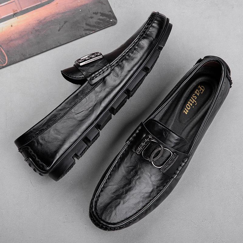 Fashion Genuine Leather Mens Loafers Simple Slip-On Casual Shoes Lightweight Driving Shoes Versatile Moccasins Fashion Man Walking Shoes