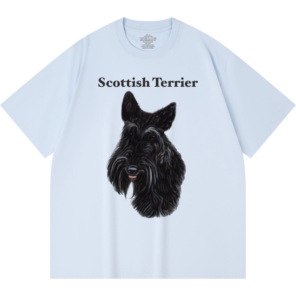 230GSM 100% Baumwoll-T-Shirt Schottischer Terrier Print T-Shirts Lustiger Harajuku-Stil Gekämmtes Baumwoll-T-Shirt