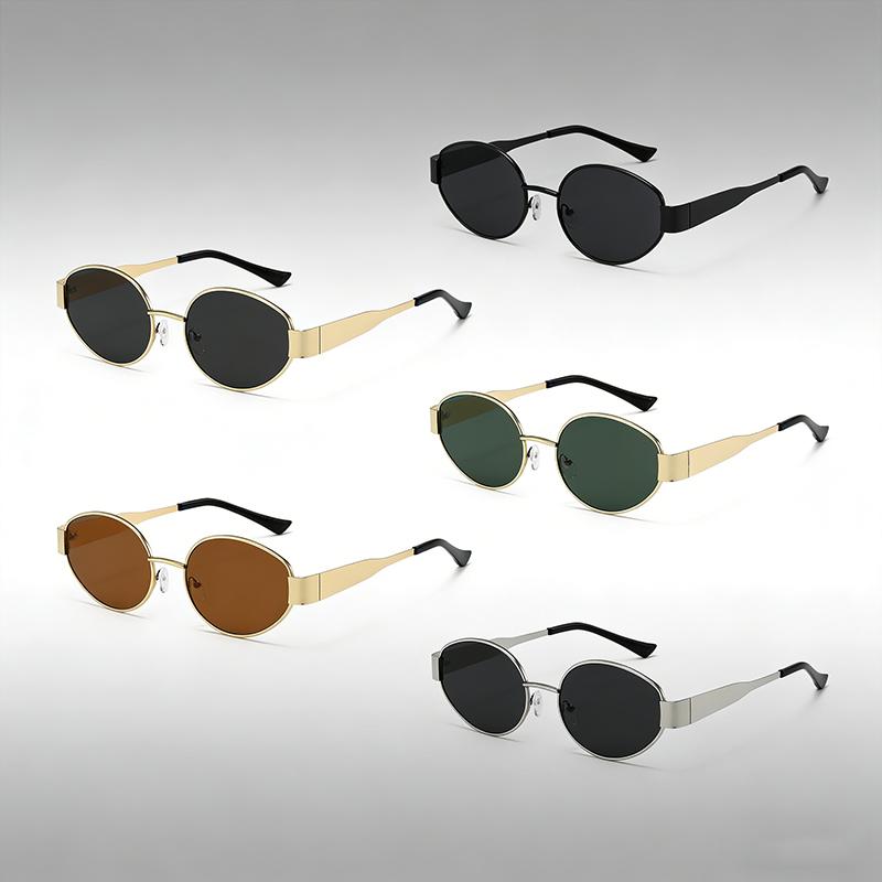 5 Pieces/Set Of Sunglasses Fashion Men Women Vintage Oval Metal Sun Glasses Trendy Outdoor Photography Accessory Eyeglasses