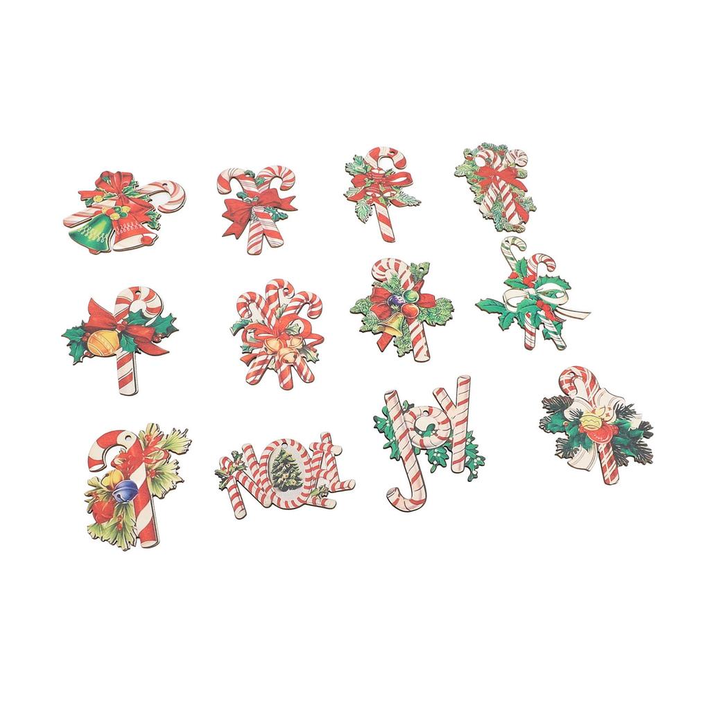 36pcs Xmas Candy Cane Hanging Decorations Cute Patterns Bright Colors Wood Candy Hanging Ornaments F