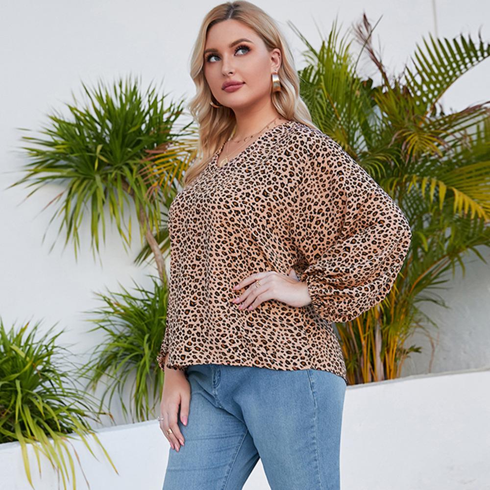 Spring and Autumn Women's Blouse Large Size Lantern Sleeve Loose Printed Shirt Long Sleeve Top