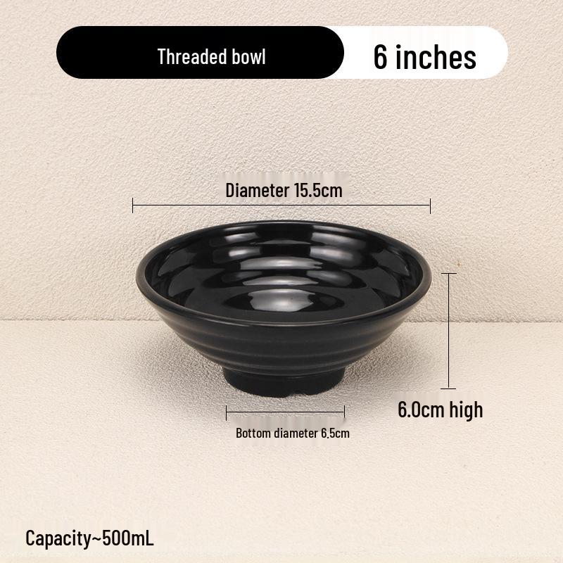

Melamine Black Porcelain-Look Noodle Bowl: Perfect for Rice Noodles, Wontons, Luosifen, Mala Tang - Large, Commercial Use