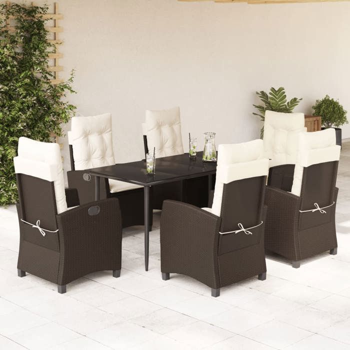 VidaXL 7-piece Brown Rattan Garden Dining Set and Cushions 3212768