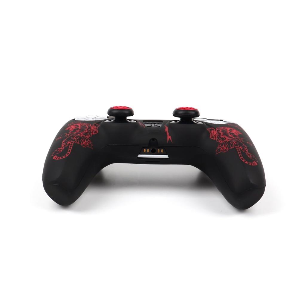 RALAN PS5 Controller DualSense Compatible with Silicone Joystick Perfect Ergonomic Design Caps, Non-Slip, Black, Fit, (Red Tiger)