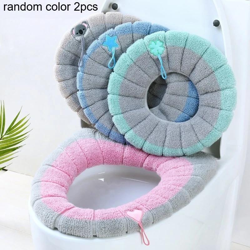 

2pcs Warmth Toilet Seat Covers - Soft Thick Warm Cushion with Removable & Easy-Clean Design, Portable for Home, Dorms