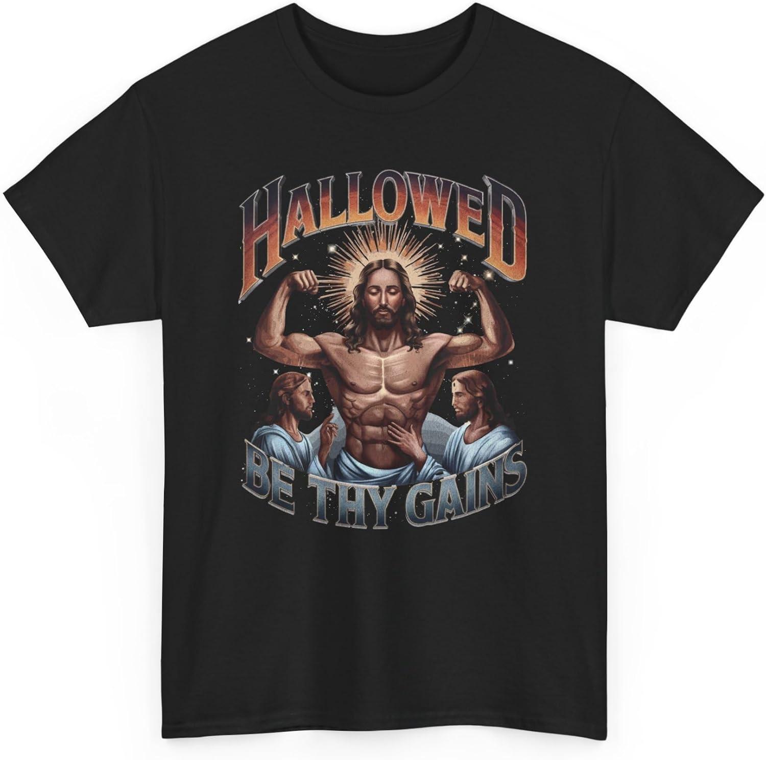 Jesus Shirt _ Hallowed Be Thy Gains _ Funny Gym Shirt _ Christ Pump _ Workout T-Shirt _ Christian Clothes _ Religious Gift XXXXXL чёрный