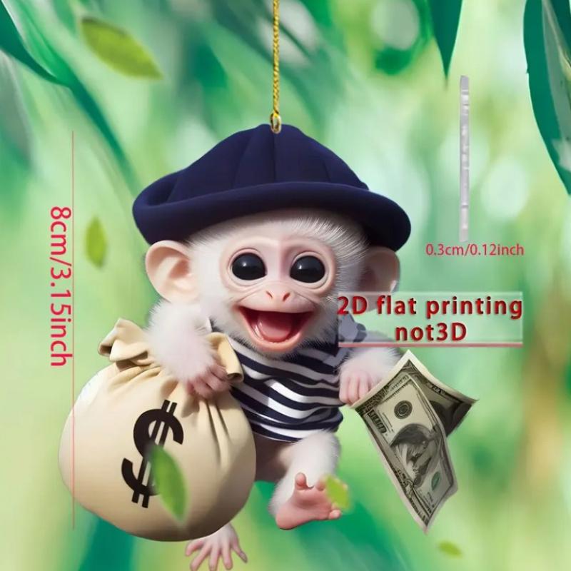 2D Acrylic Pendant Hanging Ornament with Lanyard Easy To Hang Cartoon Monkey